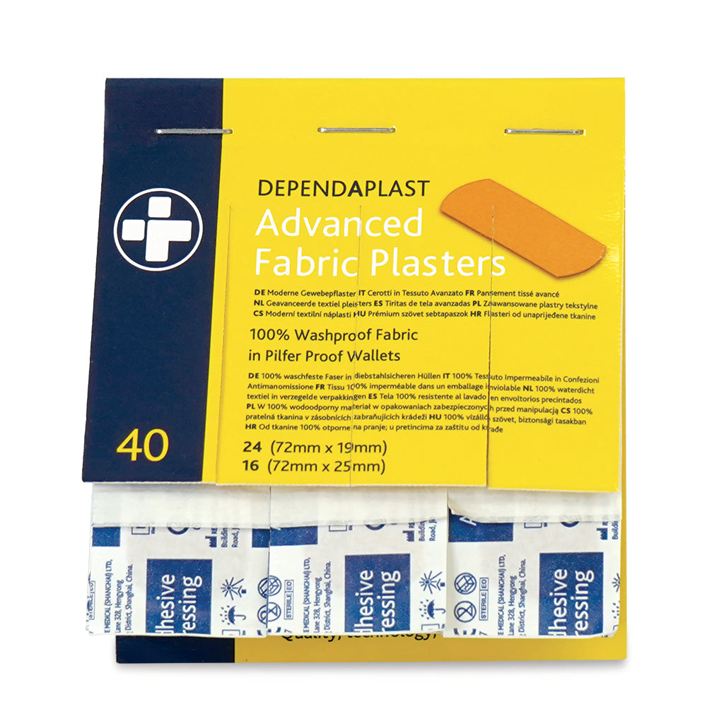 Dependaplast - Advanced 100% Washproof Fabric Plasters - Assorted - Tan - Pilfer Proof Wallet of 40 - G&M Medical Supply