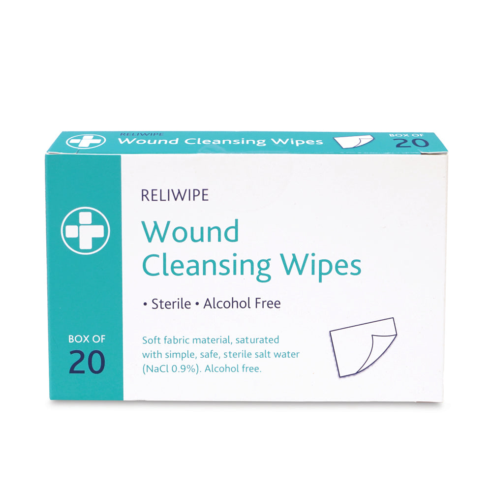 Reliwipe Saline Wound Cleansing Wipes - Box of 20 - G&M Medical Supply