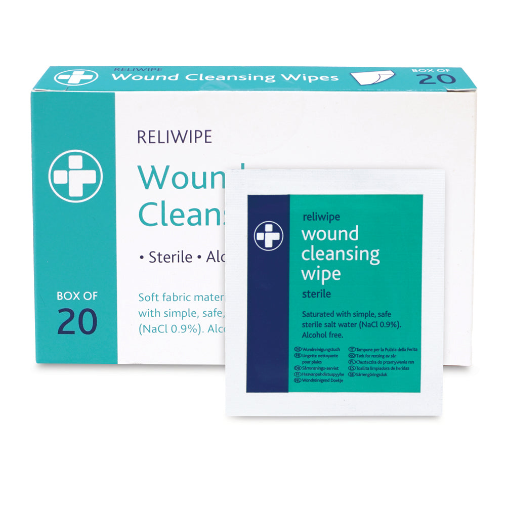 Reliwipe Saline Wound Cleansing Wipes - Box of 20 - G&M Medical Supply