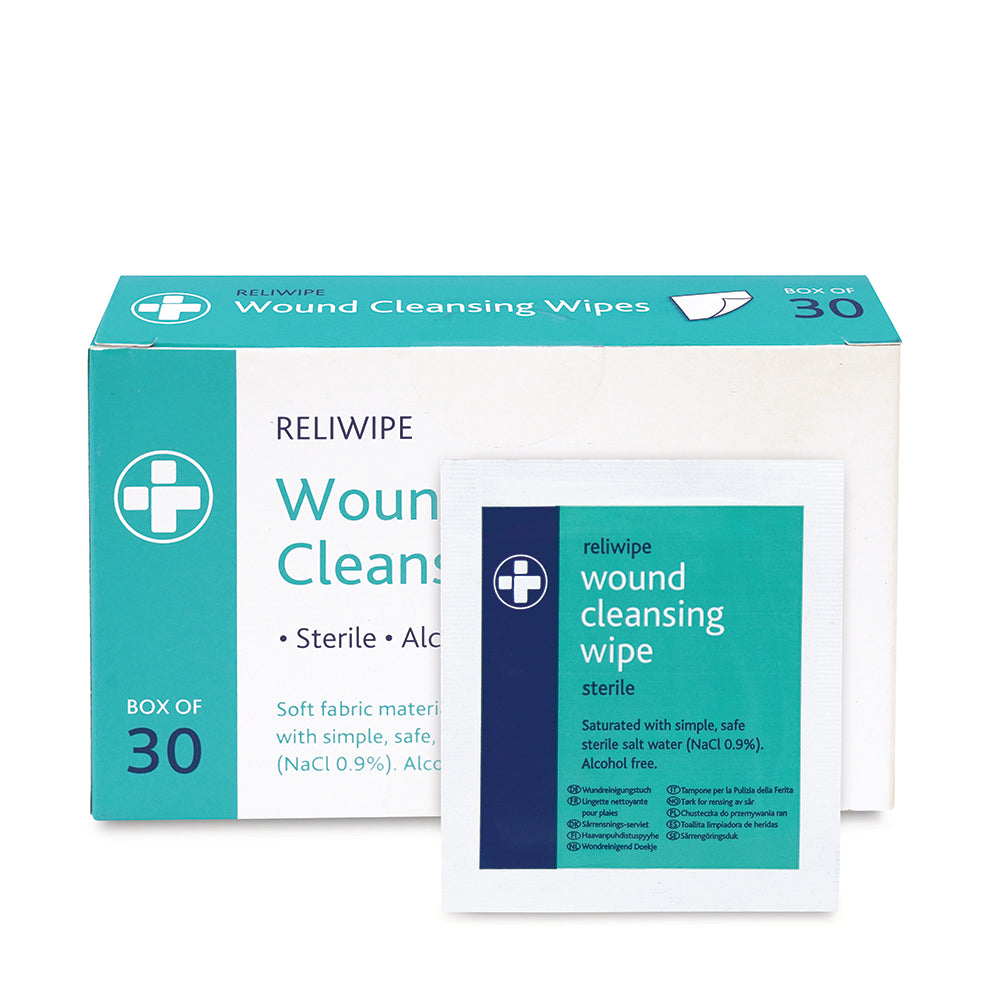 Reliwipe Saline Wound Cleansing Wipes - Box of 30 - G&M Medical Supply