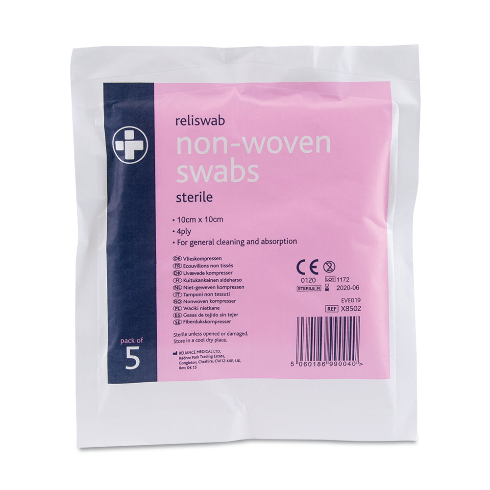 Reliswab Non-Woven Swabs - 10cm x 10cm - Pack of 5 - G&M Medical Supply